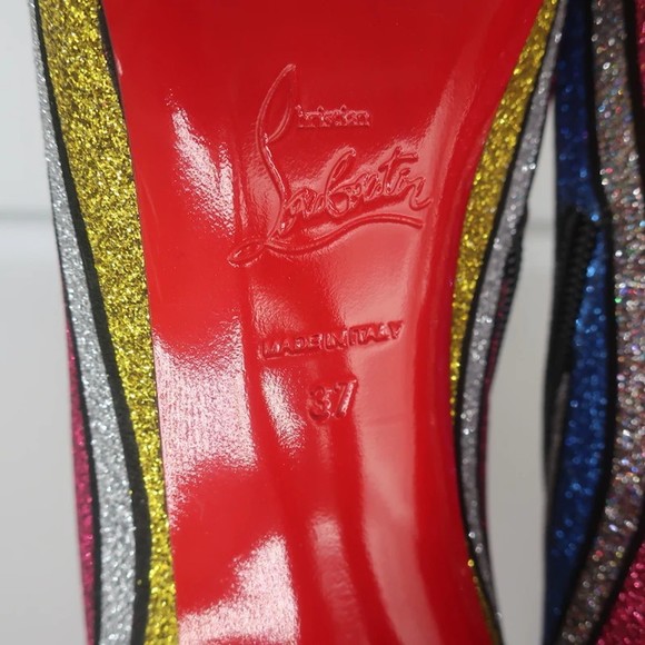 Christian Louboutin So Kate 100 Ankle Boots Multi Striped Glitter Size 37 NEW - Picture 10 of 10